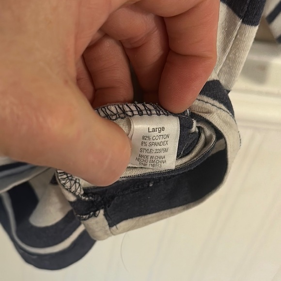 Blue and White Striped 3/4 Sleeve Blouse - Picture 4 of 9